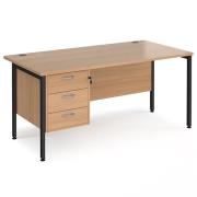 Moline 1600mm Computer Desk In Beech Black With 3 Drawers