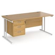 Melor 1600mm Cantilever 3 Drawers Computer Desk In Oak White