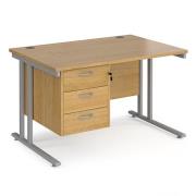 Melor 1200mm Cantilever 3 Drawers Computer Desk In Oak Silver