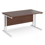 Melor 1400mm Cantilever Wooden Computer Desk In Walnut And White