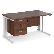 Melor 1400mm Computer Desk In Walnut And White With 3 Drawers