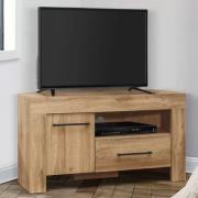 Canton Wooden Corner TV Stand With 1 Door 1 Drawer In Oak