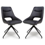 Aara Black Faux Leather Dining Chairs Swivel In Pair