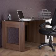 Sorbose Black Glass Top Laptop Desk In Walnut And White