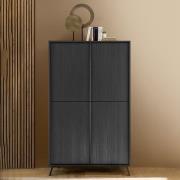 Cappy Wooden Highboard With 4 Doors In Black Ash