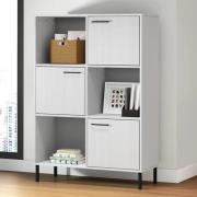 Adica Solid Wood Bookcase 3 Doors In White With Metal Legs