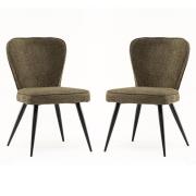 Finn Olive Boucle Fabric Dining Chairs In Pair