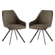 Valko Olive Fabric Dining Chairs Swivel In Pair