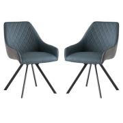 Sierra Blue Faux Leather Dining Chairs Swivel In Pair