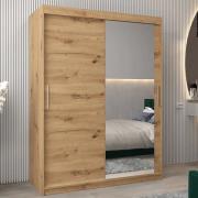 Tavira II Mirrored Wardrobe 2 Sliding Doors 150cm In Artisan Oak