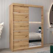 Vevey II Mirrored Wardrobe 2 Sliding Doors 150cm In Artisan Oak