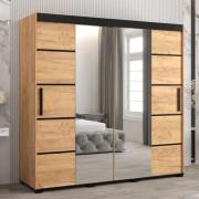 Beilla VI Mirrored Wardrobe 2 Sliding Doors 200cm In Golden Oak