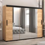 Beilla II Mirrored Wardrobe 2 Sliding Doors 250cm In Golden Oak