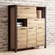 Aliso Wooden Highboard With 4 Doors 1 Drawer In Taurus Oak