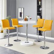 Havana White Gloss Bar Table With 4 Ripple Curry Stools