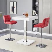 Topaz White High Gloss Bar Table With 2 Candid Bordeaux Stools