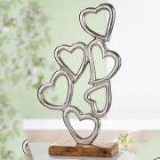 Oro Aluminium Hearts Piled On Wood Base Sculpture In Silver