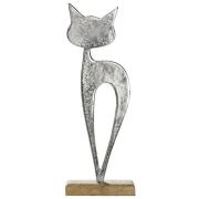 Oro Aluminium Cat Luna On Wood Base Sculpture Large In Silver