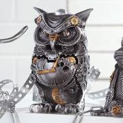 Ocala Polyresin Steampunk Owl Stand Sculpture In Silver