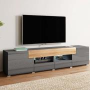 Torino High Gloss TV Stand Wide In Grey And San Remo Oak And LED