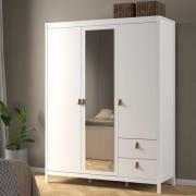 Barcila Mirrored Wooden Wardrobe 3 Doors 2 Drawers In White