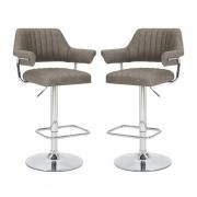 Calais Charcoal Leather Bar Stools With Chrome Base In Pair