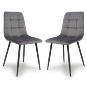 Massa Grey Velvet Dining Chairs With Black Legs In Pair