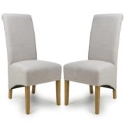 Kyoto Natural Fabric Dining Chairs With Oak Legs In Pair