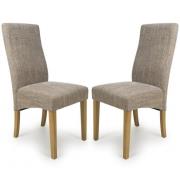 Basey Oatmeal Fabric Dining Chairs With Oak Legs In Pair