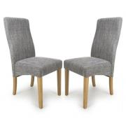 Basey Dark Grey Fabric Dining Chairs With Oak Legs In Pair