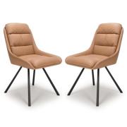 Addis Tan Leather Dining Chairs With Black Legs In Pair