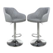 Salta Light Grey Leather Bar Stools With Chrome Base In Pair