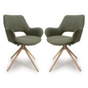 Playa Swivel Sage Fabric Dining Chairs In Pair