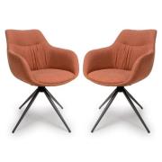 Buxton Swivel Carver Brick Fabric Dining Chairs In Pair