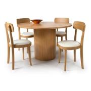 Vevey Wooden Dining Table Round In Natural Oak With 4 Chairs