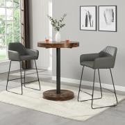 Havana Rustic Oak Wooden Bar Table With 2 Brooks Grey Stools