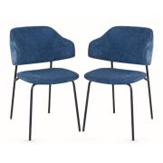 Benson Navy Fabric Dining Chairs With Black Frame In Pair