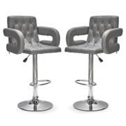 Silvis Adjustable Grey Faux Leather Bar Stools In Pair