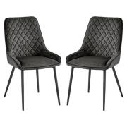 Sanford Grey Velvet Dining Chairs With Black Legs In Pair