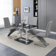 Jet Small Black Glass Dining Table With 4 Demi Z Grey Chairs