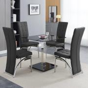 Hartley Black Glass Bistro Dining Table 4 Ravenna Black Chairs