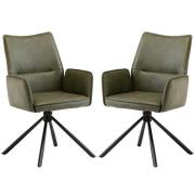 Galena Green Faux Leather Dining Armchairs In Pair