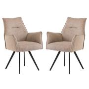 Reston Oyster Corduroy Fabric Mix Dining Armchairs In Pair