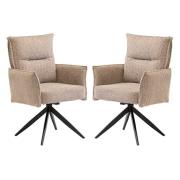 Paxton Swivel Oyster Boucle Fabric Dining Chairs In Pair