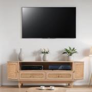 Venice Cane And Mango Wood TV Stand 2 Doors 2 Drawers In Natural