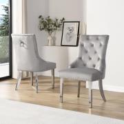 Imperial Grey Velvet Button Back Dining Chairs In Pair