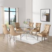 Daytona Large Clear Glass Dining Table 6 Imperial Champagne Chairs