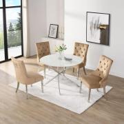 Daytona Round Diva Glass Dining Table 4 Imperial Champagne Chairs