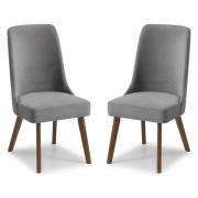 Hidalgo Dusk Grey Fabric Dining Chairs With Walnut Legs In Pair