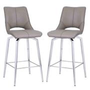 Pilton Taupe PU Leather Bar Stools With Chrome Legs In Pair